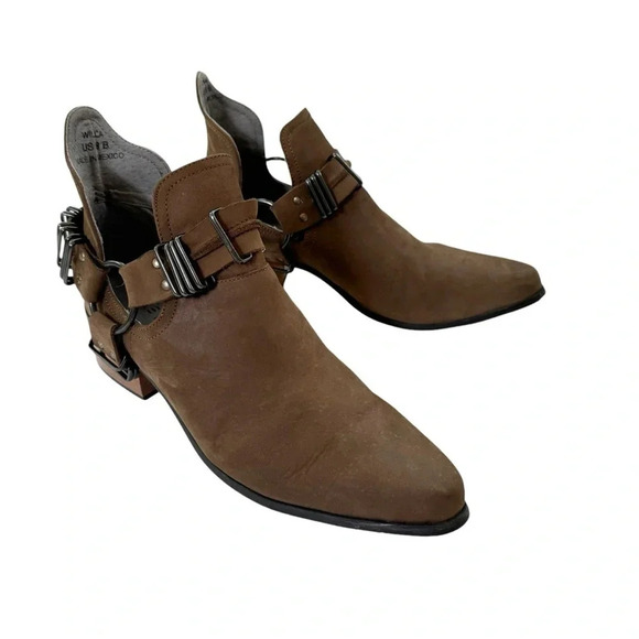 Grey City Suede Leather Willa Cutout Harness Ankle Boots Brown Size 8 - Picture 5 of 10
